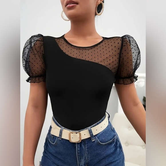 NEW- Sheer Dot Mesh Top - Picture 1 of 4